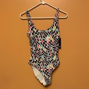 Colorful Checkered One Piece Swimsuit
